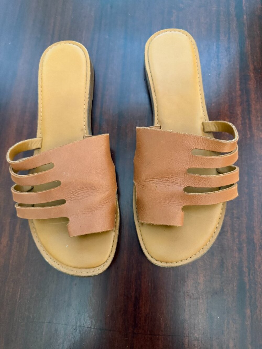 Franco Sarto Brown Leather Cutout Slide Sandals Women's 7.5
